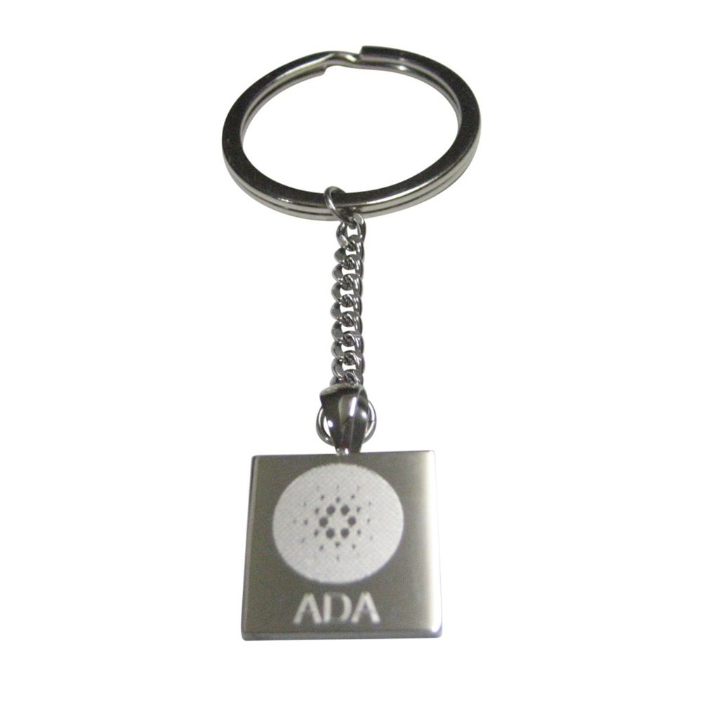 Square Etched Cardano Coin Cryptocurrency Blockchain Pendant Keychain